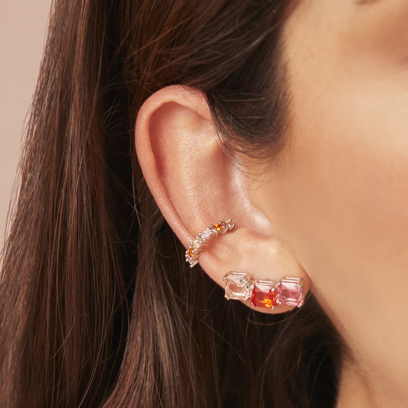 Rainbow-ear-cuff+-aretes-naranja-rosados